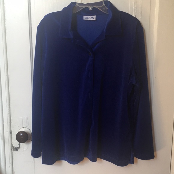 Blue velvet button up blouse